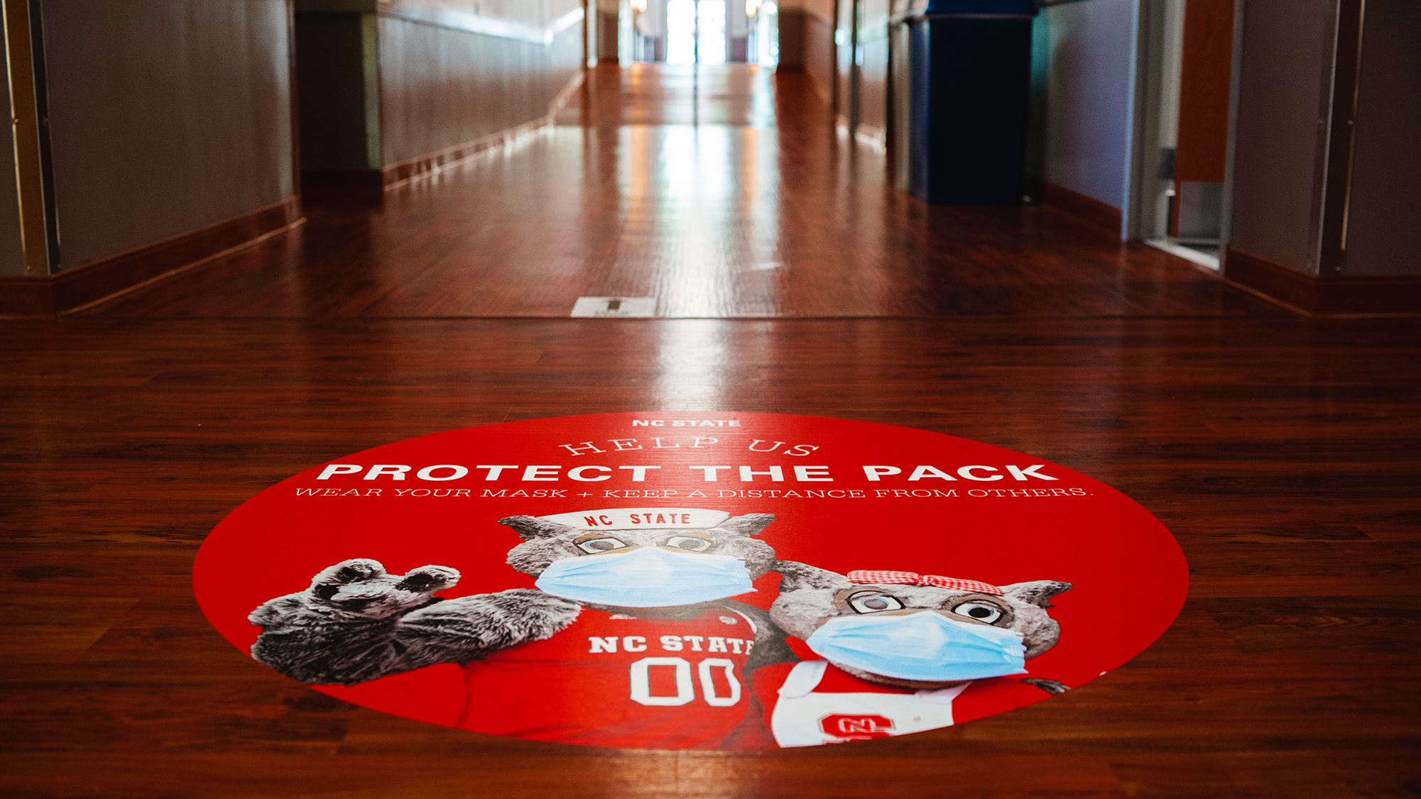 Nelson Hall Protect the Pack floor signage