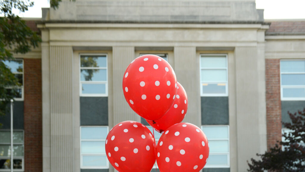 Balloons in front of Nelson Hall