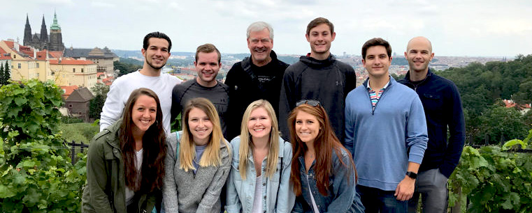 Dr. Bruce Branson, center, with MAC students in Prague, Summer 2018