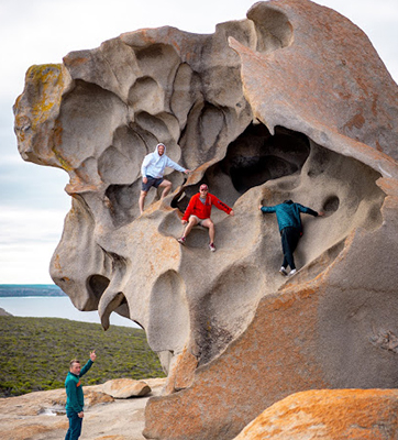 Climbing rock formations on Kangaroo Island