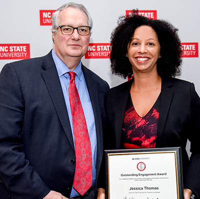 Warwick Arden, NC State executive vice chancellor and provost, and Jessica Thomas, Business Sustainability Collaborative director at Poole College