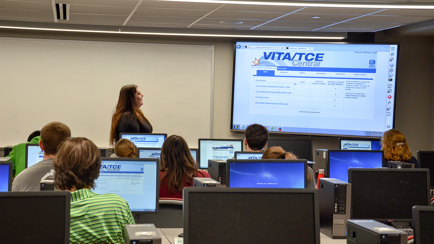 Photo of Poole College accounting students receiving VITA training.