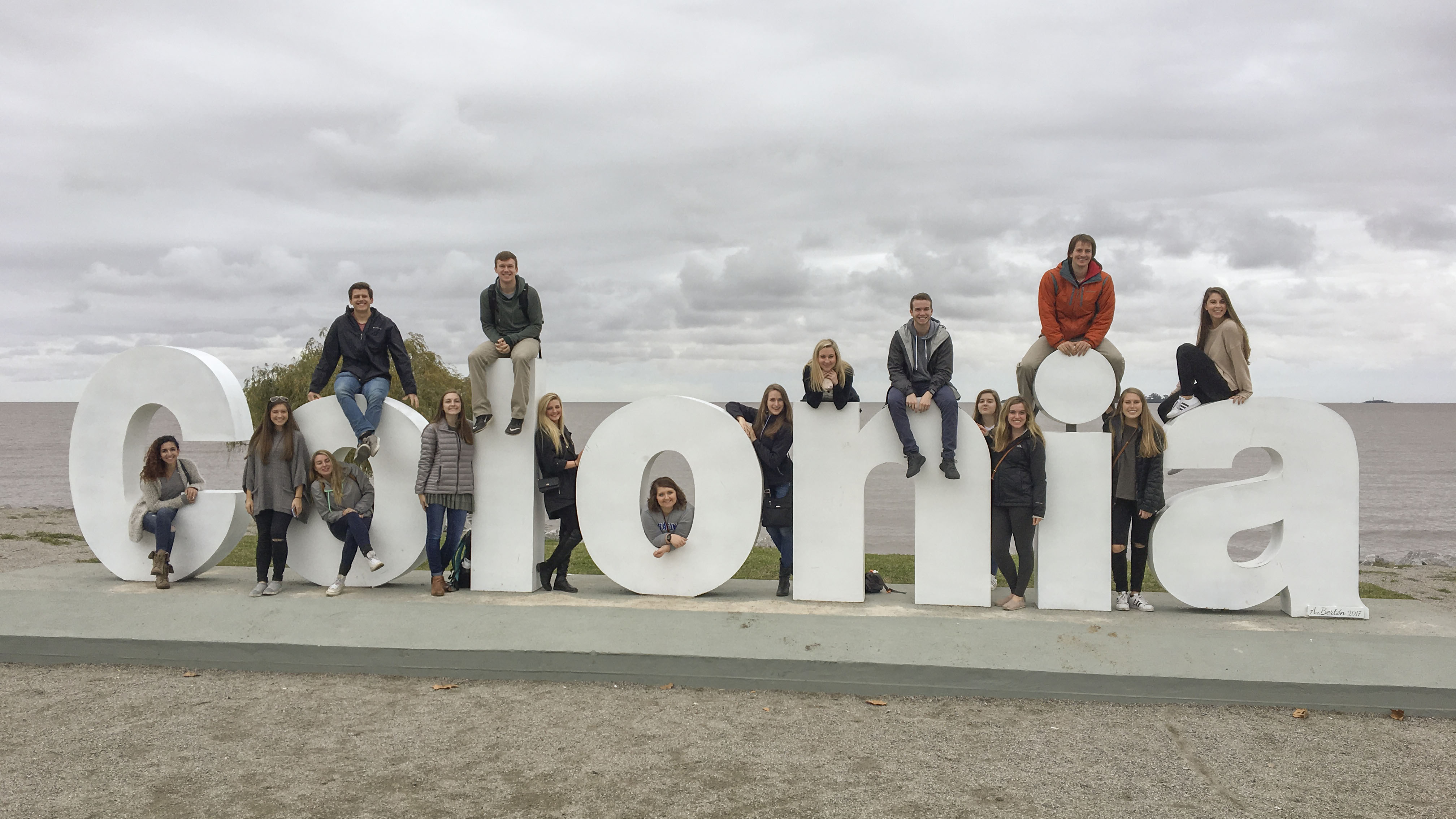 Devon Collins and her fellow students on their excursion to Colonia in Uruguay.