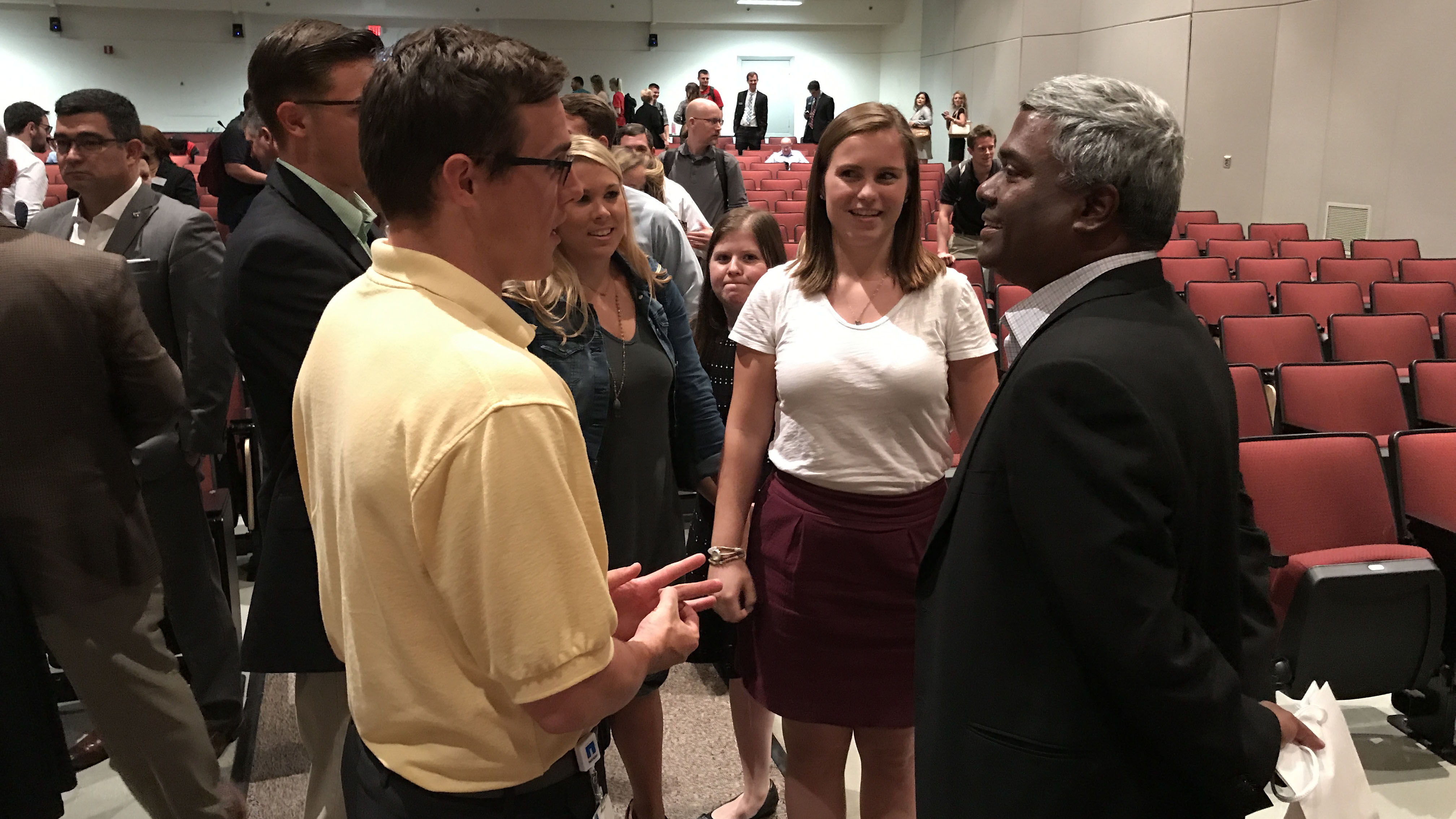George Kurian, chief executive officer of NetApp, spoke with students and other guests following the NC State Poole College of Management's Executive Leadership Series program on Sept. 20, 2017