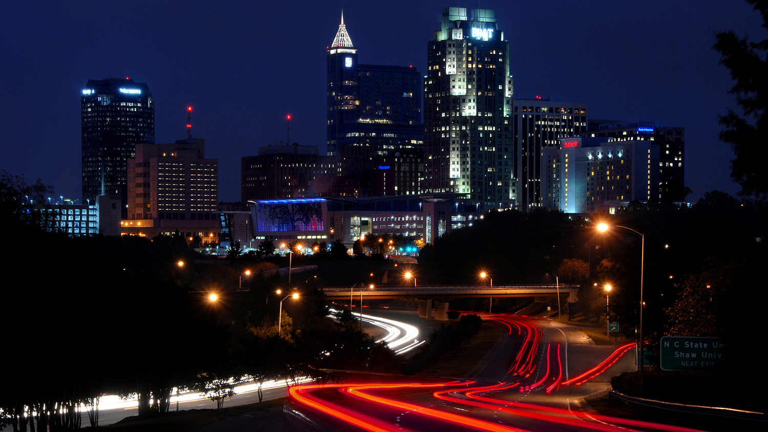 Raleigh roadways at night
