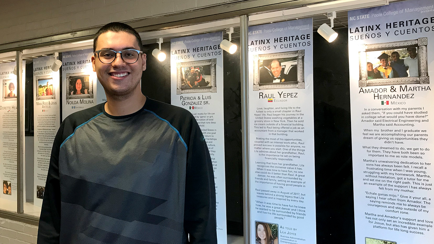 Luis Gonzalez with the Lantinx display in Nelson Hall