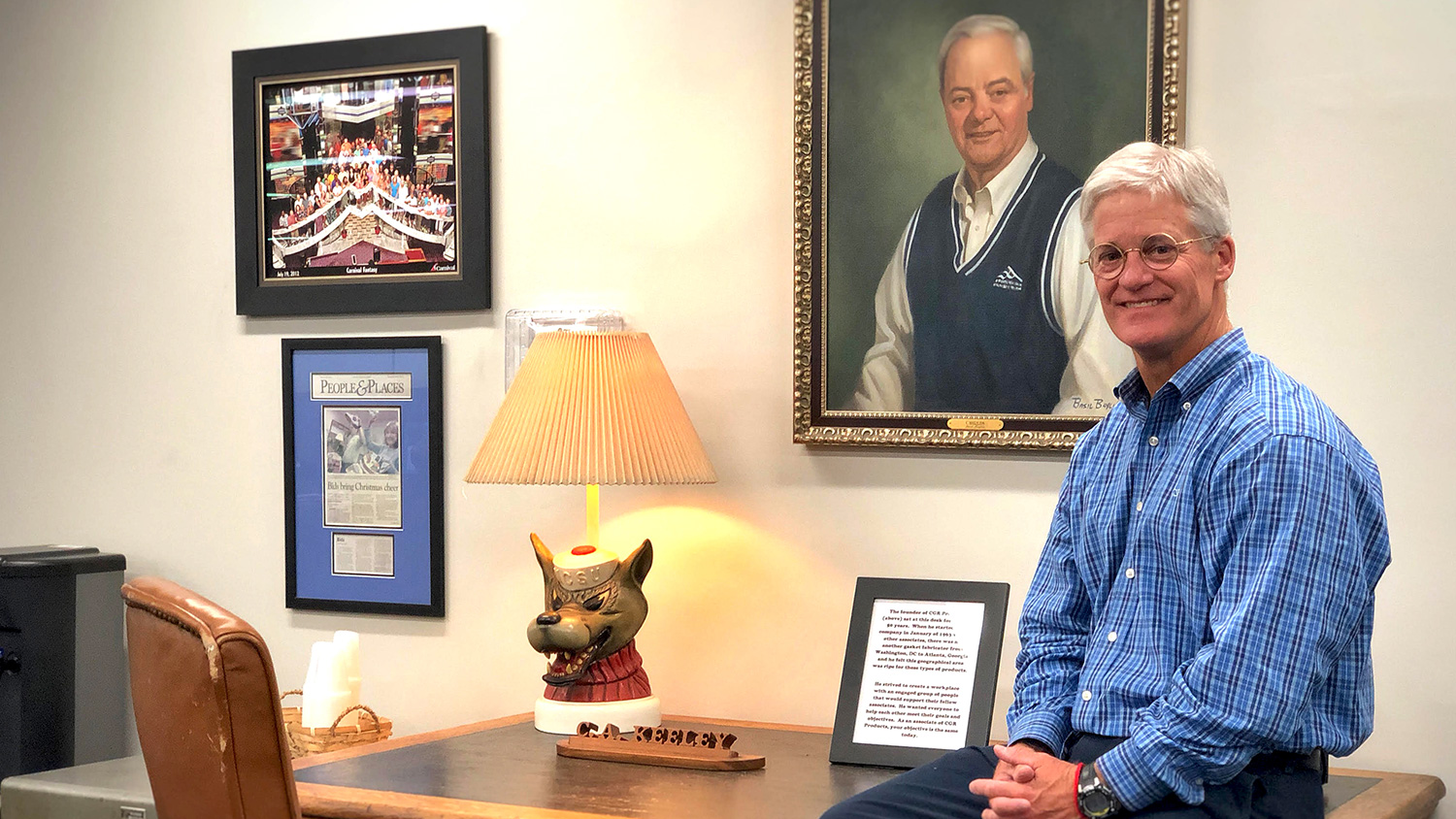 Chuck Keeley, B.A., Business Management ’85, in his office at CGR Products.