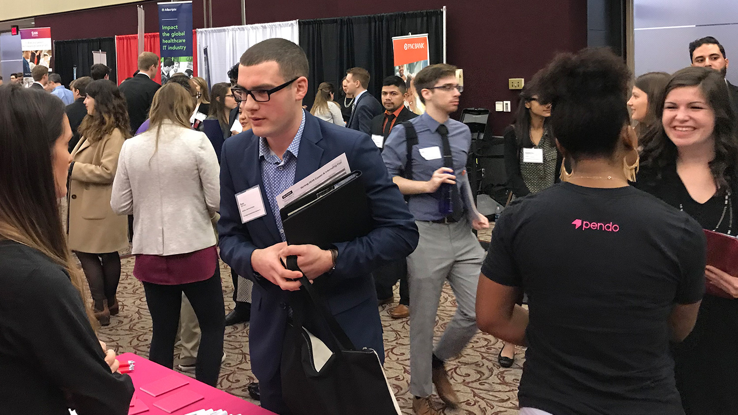 A scene from the Poole College Spring 2019 Career Fair, Main Hall