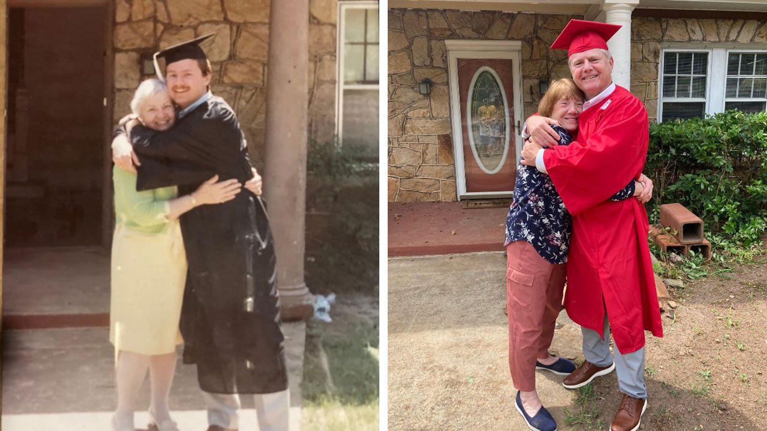 graduate posing for photos with loved ones