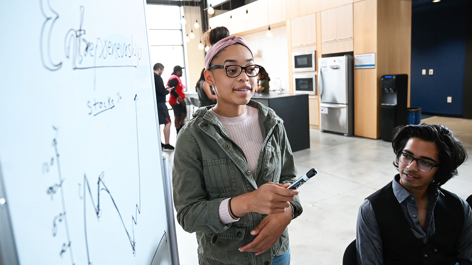 Students work in the Entrepreneurship Clinic (Garage, E-clinic) on Centennial Campus.