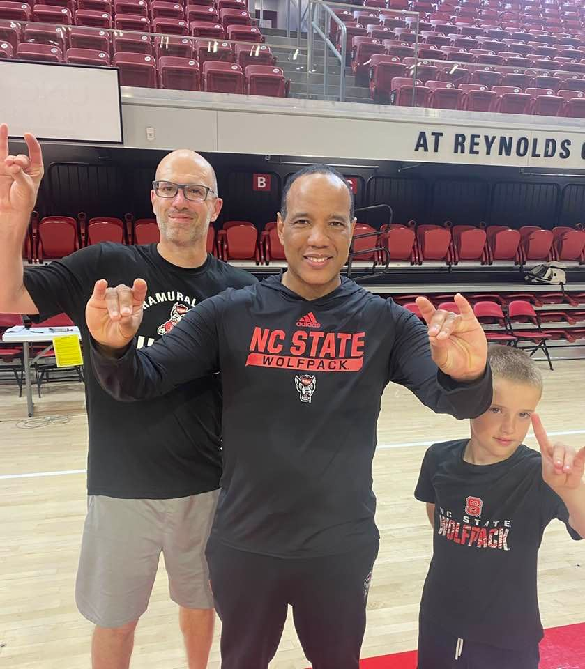 Mike Stanko and his son Grady pose with coach Kevin Keatts