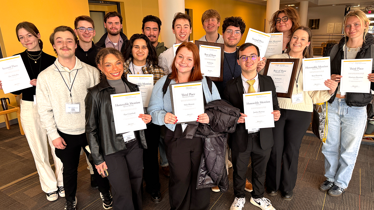 Student staff from NC State student media receive awards from the North Carolina College Media Association.